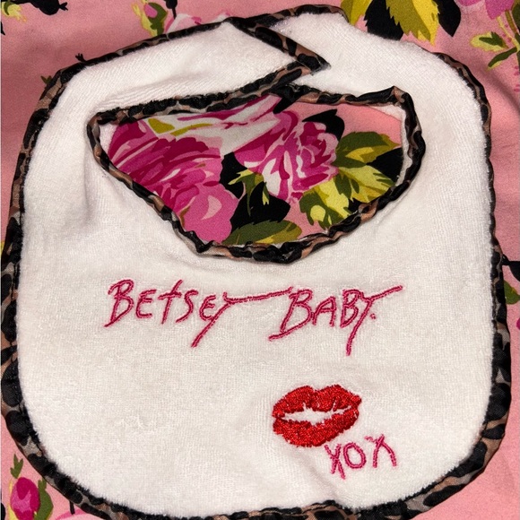 Betsey Johnson baby bibs pink black leopard embroidered xox vintage kids cute
